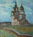 Церковь Пресвятой Богородицы в деревне Кимжа - 1979, 90х80, холст, масло, цена договорная.